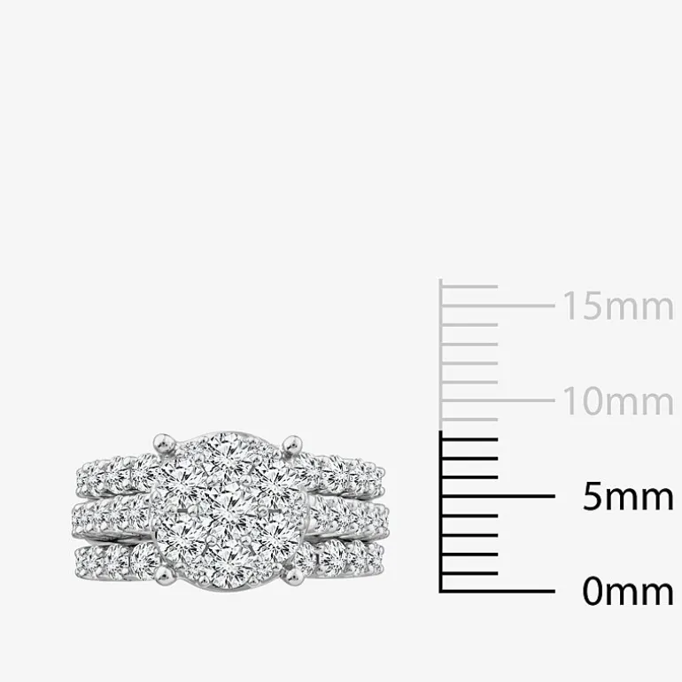 Round 4 CT.T.W. Natural Diamond Side Stone Bridal Set in 10K or 14K White Gold