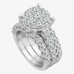 Round 4 CT.T.W. Natural Diamond Side Stone Bridal Set in 10K or 14K White Gold