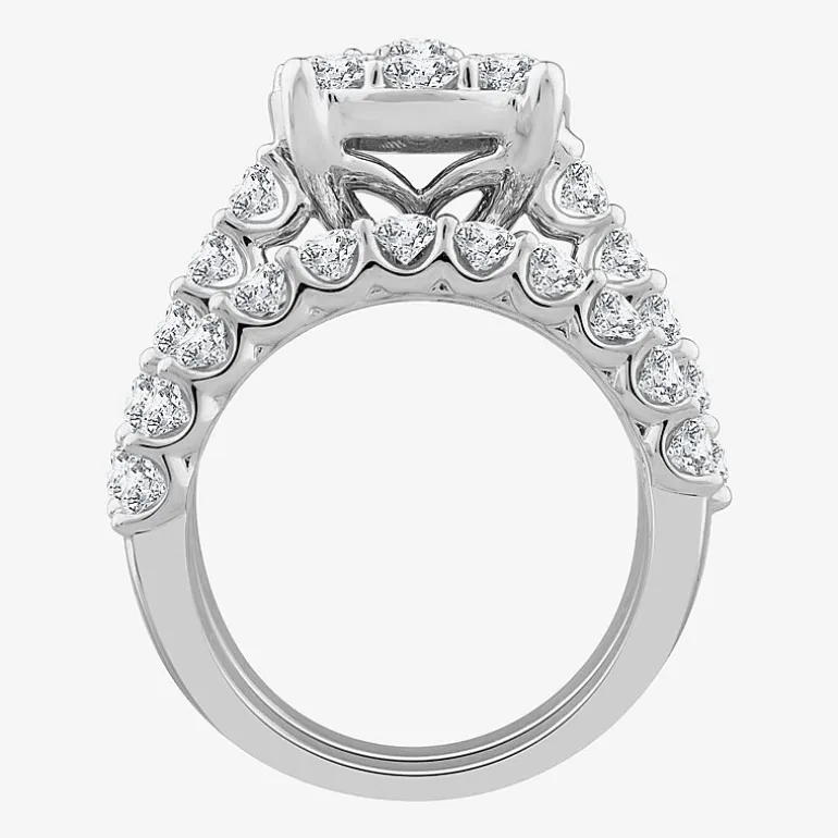 Round 4 CT.T.W. Natural Diamond Side Stone Bridal Set in 10K or 14K White Gold