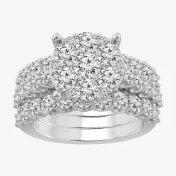 Round 4 CT.T.W. Natural Diamond Side Stone Bridal Set in 10K or 14K White Gold