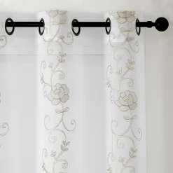 Runyan Embroidered Grommet Top Sheer Set of 2 Curtain Panel