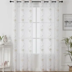 Runyan Embroidered Grommet Top Sheer Set of 2 Curtain Panel