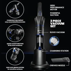 Ruvio Pro Cordless Rechargeable Hand Vacuum 17” Portable Vacuum Cleaner for Home and Car Use