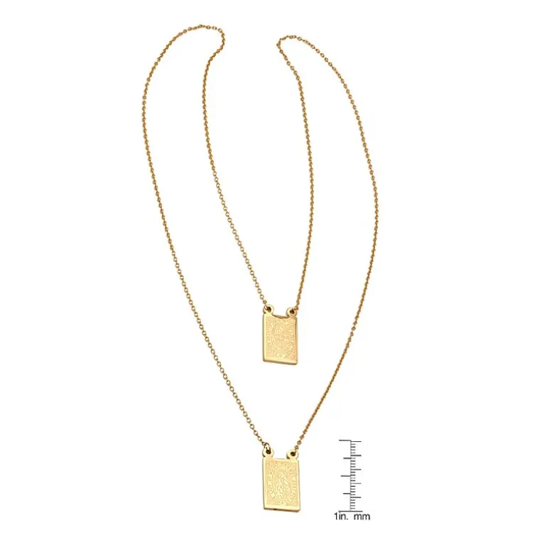 Sacred Heart Of Jesus And Our Lady Of Mount Carmel Scapular Medal Mens 18K Gold Over Stainless Steel Rectangular 24 Inch Pendant Necklace
