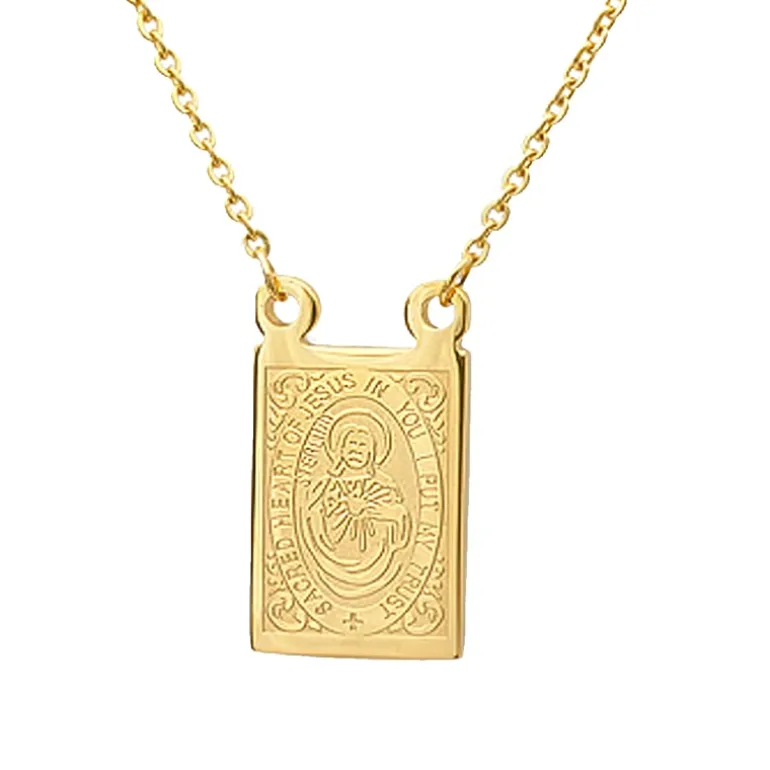 Sacred Heart Of Jesus And Our Lady Of Mount Carmel Scapular Medal Mens 18K Gold Over Stainless Steel Rectangular 24 Inch Pendant Necklace