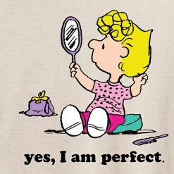 Sally Yes I'M Perfect Womens Juniors Crew Neck Short Sleeve Oversized Peanuts Graphic T-Shirt