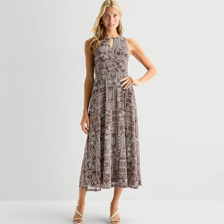 Sandra Darren Womens Keyhole Neck Sleeveless Maxi Dress