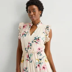 Sandra Darren Womens Notch Neck Sleeveless Ruffled Maxi Dress