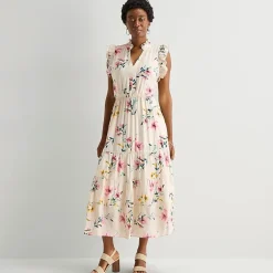 Sandra Darren Womens Notch Neck Sleeveless Ruffled Maxi Dress