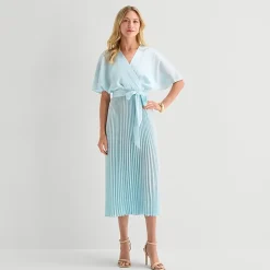 Sandra Darren Womens Petite V Neck Short Sleeve Flutter Maxi Dress