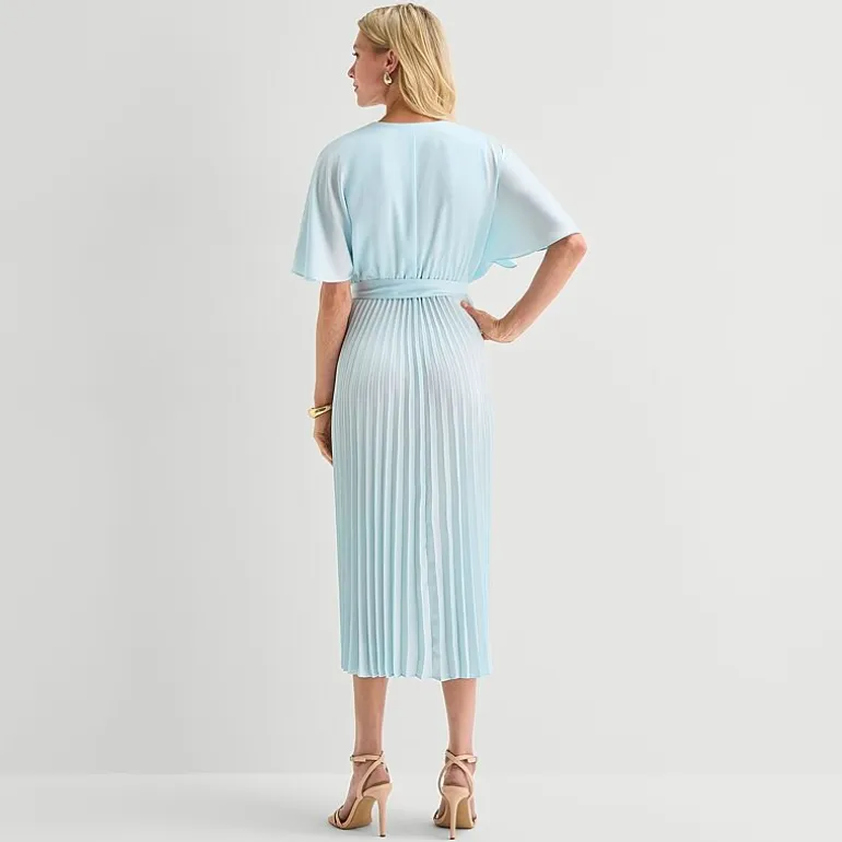 Sandra Darren Womens Petite V Neck Short Sleeve Flutter Maxi Dress