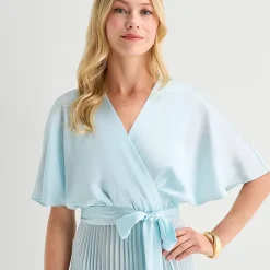 Sandra Darren Womens Petite V Neck Short Sleeve Flutter Maxi Dress
