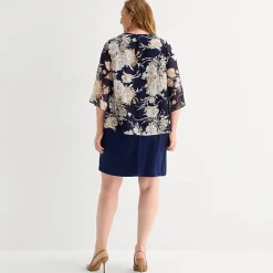 Sandra Darren Womens Plus Floral Faux-Jacket Dress With Removable Necklace