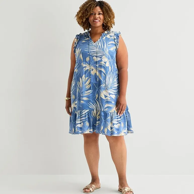 Sandra Darren Womens Plus V Neck Sleeveless Floral Shift Dress
