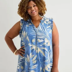 Sandra Darren Womens Plus V Neck Sleeveless Floral Shift Dress
