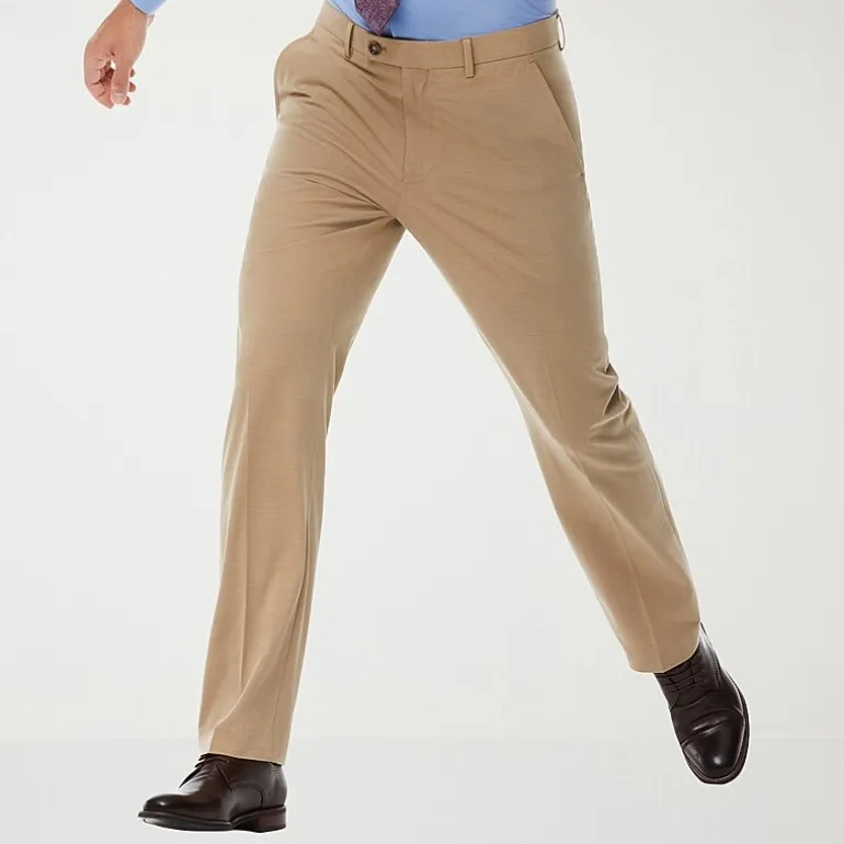 Savane Premium Stretch Expandable Waist Mens Straight Fit Dress Flat Front Pant