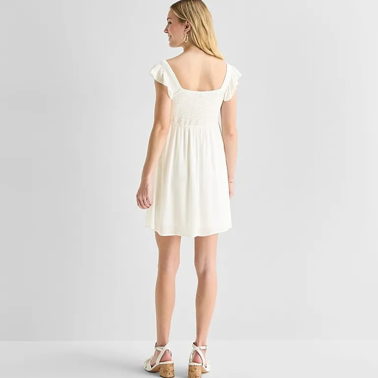 Secret Charm Womens Juniors Sweetheart Neck Short Sleeve Babydoll Dress