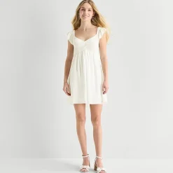 Secret Charm Womens Juniors Sweetheart Neck Short Sleeve Babydoll Dress