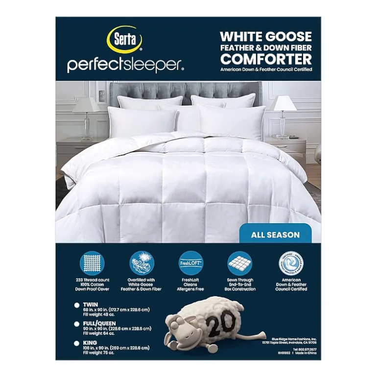Serta 233 Thread Count All Seasons Warmth White Goose Feather And Down Fiber Comforter