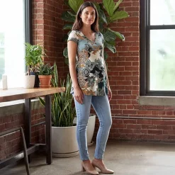 24seven Comfort Apparel Maternity Maternity Womens V Neck Short Sleeve Tunic Top