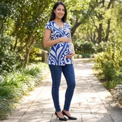 24seven Comfort Apparel Maternity Maternity Womens V Neck Short Sleeve Tunic Top