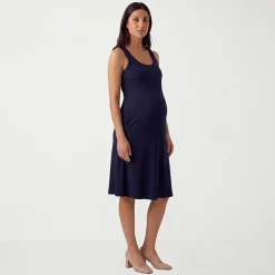 24seven Comfort Apparel Maternity Womens Maternity Midi Scoop Neck Sleeveless A-Line Dress