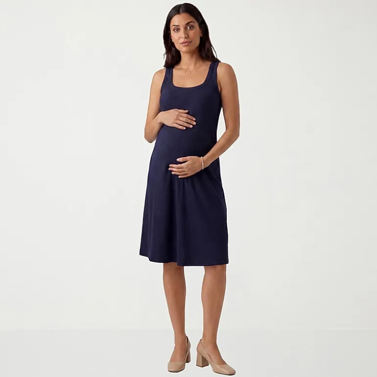 24seven Comfort Apparel Maternity Womens Maternity Midi Scoop Neck Sleeveless A-Line Dress