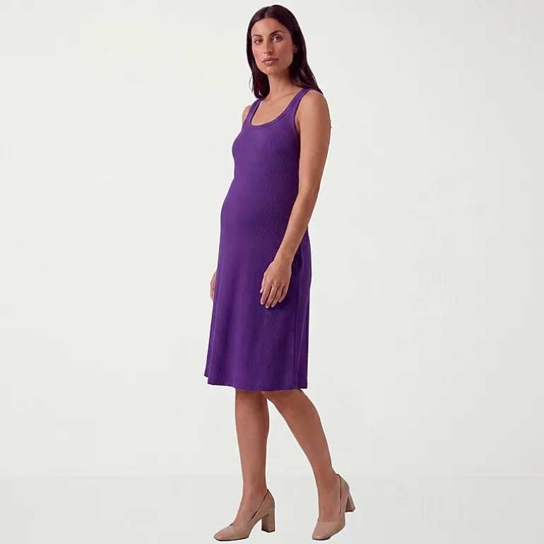24seven Comfort Apparel Maternity Womens Maternity Midi Scoop Neck Sleeveless A-Line Dress