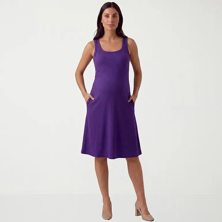 24seven Comfort Apparel Maternity Womens Maternity Midi Scoop Neck Sleeveless A-Line Dress