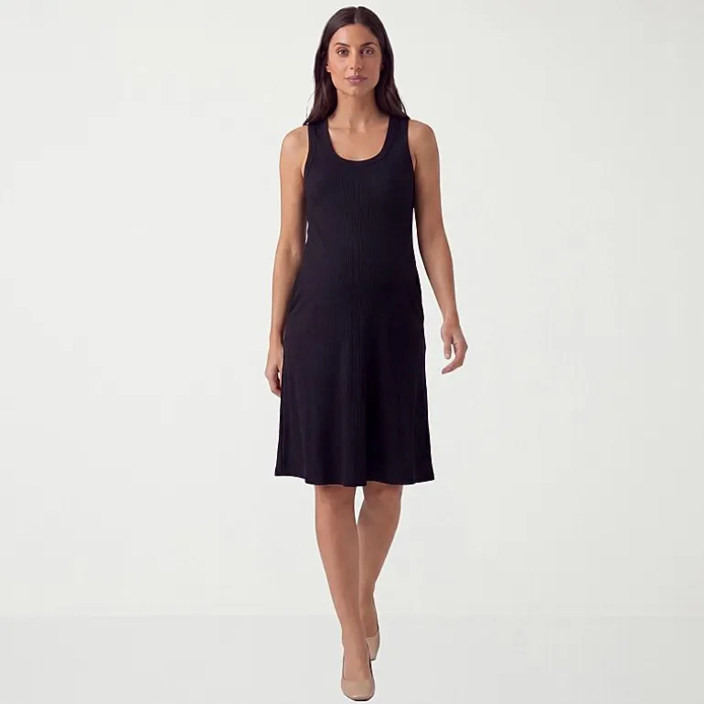 24seven Comfort Apparel Maternity Womens Maternity Midi Scoop Neck Sleeveless A-Line Dress