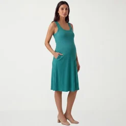 24seven Comfort Apparel Maternity Womens Maternity Midi Scoop Neck Sleeveless A-Line Dress