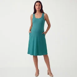 24seven Comfort Apparel Maternity Womens Maternity Midi Scoop Neck Sleeveless A-Line Dress
