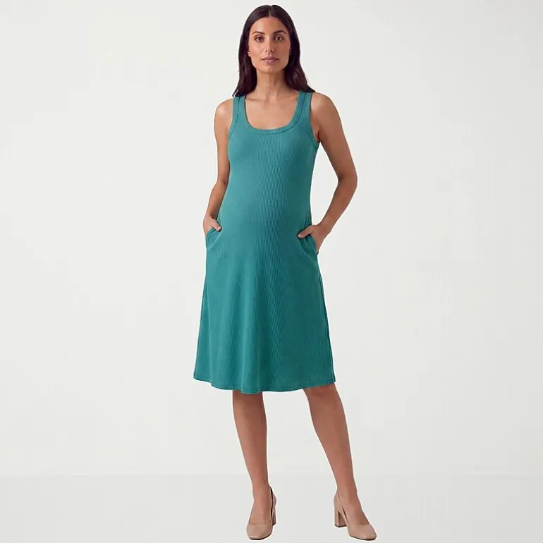 24seven Comfort Apparel Maternity Womens Maternity Midi Scoop Neck Sleeveless A-Line Dress