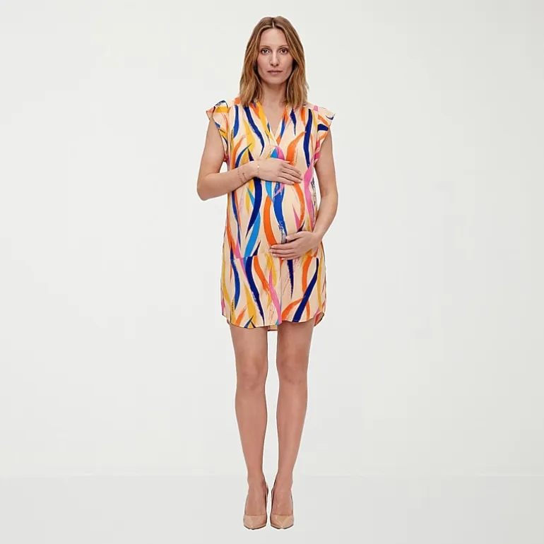 24seven Comfort Apparel Maternity Womens Maternity V Neck Sleeveless Abstract A-Line Dress