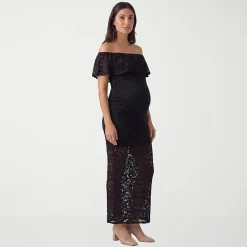 24seven Comfort Apparel Maternity Womens Maternity Straight Neck Short Sleeve Bodycon Dress
