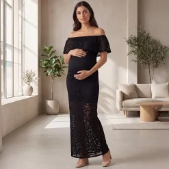24seven Comfort Apparel Maternity Womens Maternity Straight Neck Short Sleeve Bodycon Dress