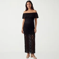 24seven Comfort Apparel Maternity Womens Maternity Straight Neck Short Sleeve Bodycon Dress