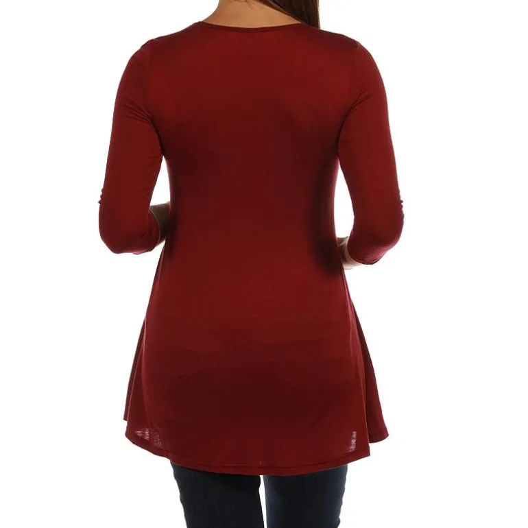 24seven Comfort Apparel Maternity Womens V Neck 3/4 Sleeve Tunic Top