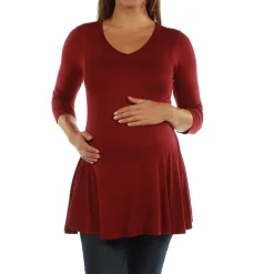 24seven Comfort Apparel Maternity Womens V Neck 3/4 Sleeve Tunic Top
