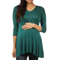 24seven Comfort Apparel Maternity Womens V Neck 3/4 Sleeve Tunic Top