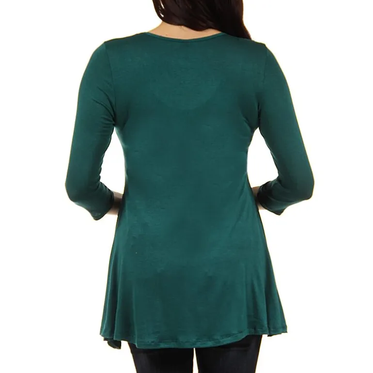 24seven Comfort Apparel Maternity Womens V Neck 3/4 Sleeve Tunic Top