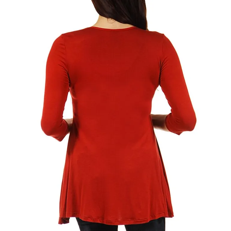 24seven Comfort Apparel Maternity Womens V Neck 3/4 Sleeve Tunic Top
