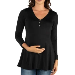 24seven Comfort Apparel Maternity Womens Henley Neck Long Sleeve Tunic Top