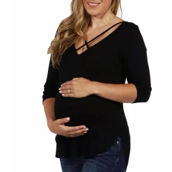 24seven Comfort Apparel Maternity Womens V Neck 3/4 Sleeve Tunic Top
