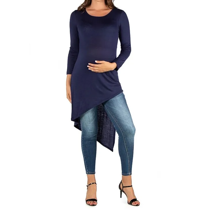 24seven Comfort Apparel Maternity Womens Round Neck Long Sleeve Tunic Top