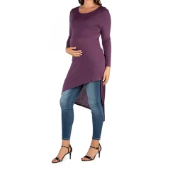 24seven Comfort Apparel Maternity Womens Round Neck Long Sleeve Tunic Top
