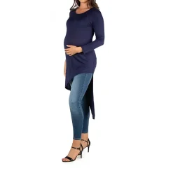 24seven Comfort Apparel Maternity Womens Round Neck Long Sleeve Tunic Top