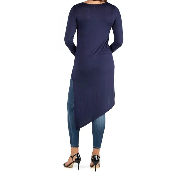 24seven Comfort Apparel Maternity Womens Round Neck Long Sleeve Tunic Top