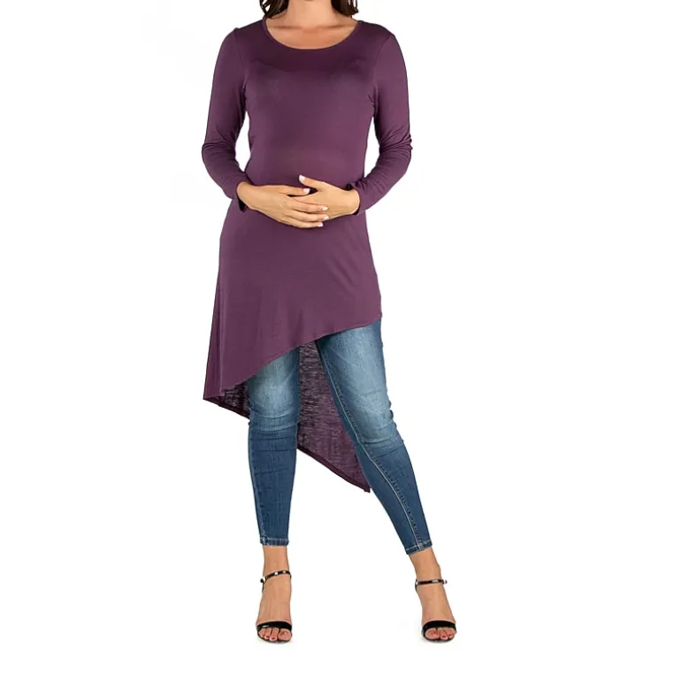 24seven Comfort Apparel Maternity Womens Round Neck Long Sleeve Tunic Top
