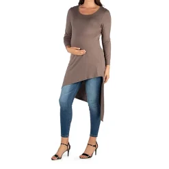 24seven Comfort Apparel Maternity Womens Round Neck Long Sleeve Tunic Top